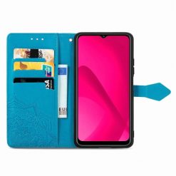 Peněženkové pouzdro Embossing Pattern Mandala Flower modré – T Phone 2 | Levné Kryty | Levné Kryty | Levné Kryty