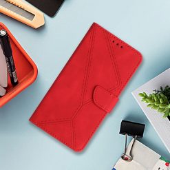 Peněženkové pouzdro Embossing Pattern Stitchy case červené – Oppo Reno 12 Pro | Levné Kryty | Levné Kryty | Levné Kryty