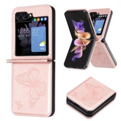 Pouzdro Embossing Pattern Motyl bledorůžové – Samsung Galaxy Z Flip 6 / Z Flip 7 FE | Levné Kryty | Levné Kryty | Levné Kryty