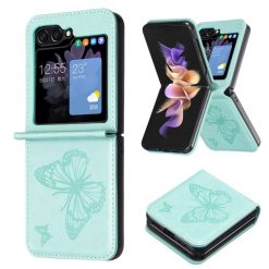 Pouzdro Embossing Pattern Motyl zelené – Samsung Galaxy Z Flip 6 / Z Flip 7 FE | Levné Kryty | Levné Kryty | Levné Kryty
