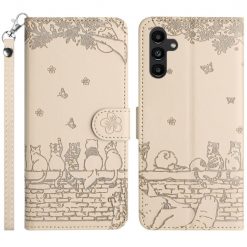 Peněženkové pouzdro Embossing Pattern Kočky béžové – Samsung Galaxy S24 FE | Levné Kryty | Levné Kryty | Levné Kryty