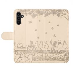 Peněženkové pouzdro Embossing Pattern Kočky béžové – Samsung Galaxy S24 FE | Levné Kryty | Levné Kryty | Levné Kryty