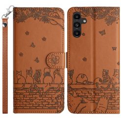 Samsung Galaxy A16 4G/5G Peněženkové pouzdro Embossing Pattern Kočky hnědé | Levné Kryty | Levné Kryty | Levné Kryty