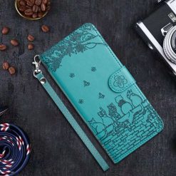 Peněženkové pouzdro Embossing Pattern Kočky modré – Samsung Galaxy S24 FE | Levné Kryty | Levné Kryty | Levné Kryty
