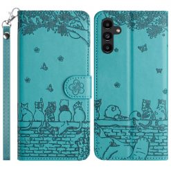 Peněženkové pouzdro Embossing Pattern Kočky modré – Samsung Galaxy S24 FE | Levné Kryty | Levné Kryty | Levné Kryty
