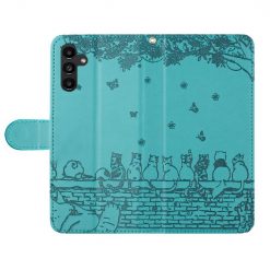 Peněženkové pouzdro Embossing Pattern Kočky modré – Samsung Galaxy S24 FE | Levné Kryty | Levné Kryty | Levné Kryty