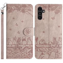 Samsung Galaxy A16 4G/5G Peněženkové pouzdro Embossing Pattern Kočky šedé | Levné Kryty | Levné Kryty | Levné Kryty
