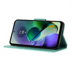 Peněženkové pouzdro Embossing Pattern Motyl a květ zelené – Motorola Moto G55 5G | Levné Kryty | Levné Kryty | Levné Kryty
