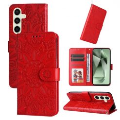 Peněženkové pouzdro Embossing Pattern Slunečnice červené – Samsung Galaxy S24 FE | Levné Kryty | Levné Kryty | Levné Kryty