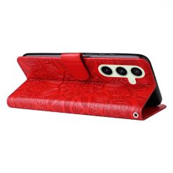 Peněženkové pouzdro Embossing Pattern Slunečnice červené – Samsung Galaxy S24 FE | Levné Kryty | Levné Kryty | Levné Kryty