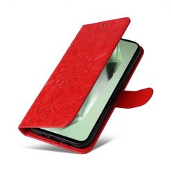 Peněženkové pouzdro Embossing Pattern Slunečnice červené – Samsung Galaxy S24 FE | Levné Kryty | Levné Kryty | Levné Kryty
