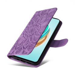 Peněženkové pouzdro Embossing Pattern Slunečnice fialové – Honor X6b | Levné Kryty | Levné Kryty | Levné Kryty