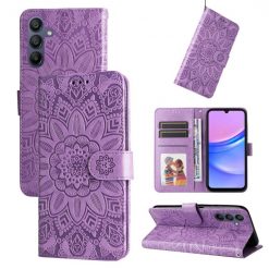 Samsung Galaxy A16 4G/5G / Samsung Galaxy A17 5G Peněženkové pouzdro Embossing Pattern Slunečnice fialové | Levné Kryty | Levné Kryty | Levné Kryty