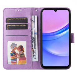 Samsung Galaxy A16 4G/5G / Samsung Galaxy A17 5G Peněženkové pouzdro Embossing Pattern Slunečnice fialové | Levné Kryty | Levné Kryty | Levné Kryty