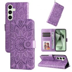 Peněženkové pouzdro Embossing Pattern Slunečnice fialové – Samsung Galaxy S24 FE | Levné Kryty | Levné Kryty | Levné Kryty