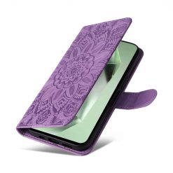 Peněženkové pouzdro Embossing Pattern Slunečnice fialové – Samsung Galaxy S24 FE | Levné Kryty | Levné Kryty | Levné Kryty