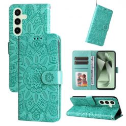 Peněženkové pouzdro Embossing Pattern Slunečnice zelené – Samsung Galaxy S24 FE | Levné Kryty | Levné Kryty | Levné Kryty