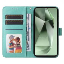 Peněženkové pouzdro Embossing Pattern Slunečnice zelené – Samsung Galaxy S24 FE | Levné Kryty | Levné Kryty | Levné Kryty