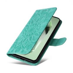 Peněženkové pouzdro Embossing Pattern Slunečnice zelené – Samsung Galaxy S24 FE | Levné Kryty | Levné Kryty | Levné Kryty