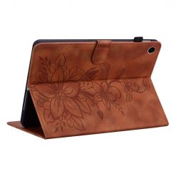 Knížkové pouzdro Embossing Pattern Lilie hnědé – Samsung Galaxy Tab A9+ / A11+ | Levné Kryty | Levné Kryty | Levné Kryty