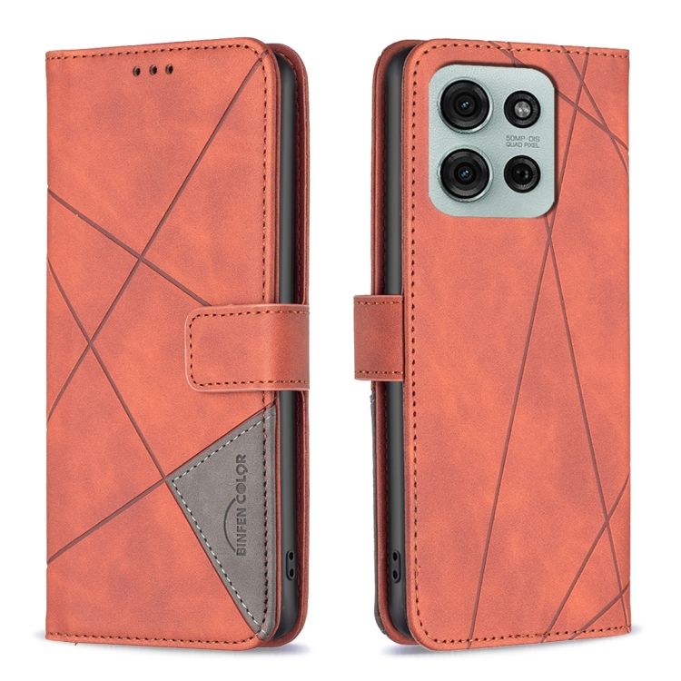 Knížkové pouzdro Rhombus hnědé – Motorola Moto G75 5G | Levné Kryty | Levné Kryty | Levné Kryty