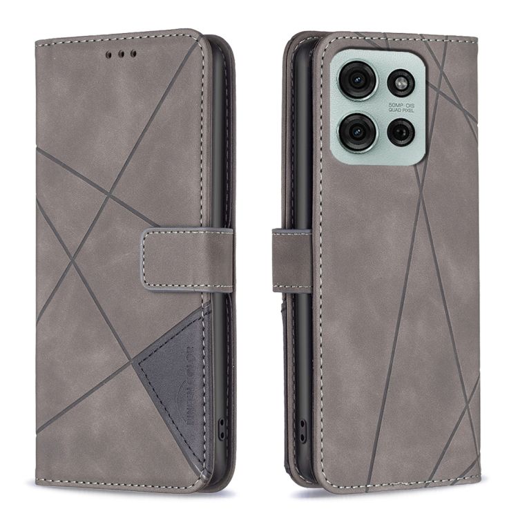 Knížkové pouzdro Rhombus šedé – Motorola Moto G75 5G | Levné Kryty | Levné Kryty | Levné Kryty