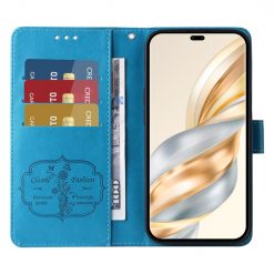Peněženkové pouzdro Embossing Pattern Motýl a květ modré – Honor Magic 7 Lite | Levné Kryty | Levné Kryty | Levné Kryty