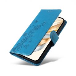 Peněženkové pouzdro Embossing Pattern Motýl a květ modré – Honor Magic 7 Lite | Levné Kryty | Levné Kryty | Levné Kryty