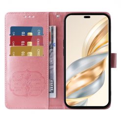 Peněženkové pouzdro Embossing Pattern Motýl a květ růžové – Honor Magic 7 Lite | Levné Kryty | Levné Kryty | Levné Kryty