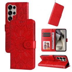 Peněženkové pouzdro Embossing Pattern Slunečnice červené – Samsung Galaxy S25 Ultra | Levné Kryty | Levné Kryty | Levné Kryty