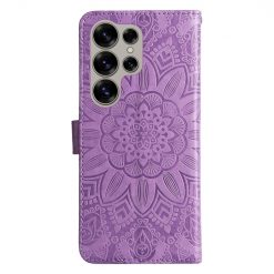 Peněženkové pouzdro Embossing Pattern Slunečnice fialové – Samsung Galaxy S25 Ultra | Levné Kryty | Levné Kryty | Levné Kryty