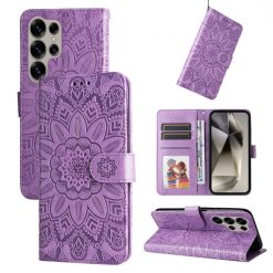 Peněženkové pouzdro Embossing Pattern Slunečnice fialové – Samsung Galaxy S25 Ultra | Levné Kryty | Levné Kryty | Levné Kryty