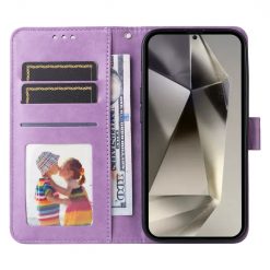 Peněženkové pouzdro Embossing Pattern Slunečnice fialové – Samsung Galaxy S25 Ultra | Levné Kryty | Levné Kryty | Levné Kryty
