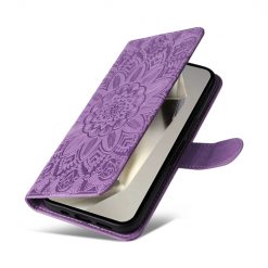 Peněženkové pouzdro Embossing Pattern Slunečnice fialové – Samsung Galaxy S25 Ultra | Levné Kryty | Levné Kryty | Levné Kryty