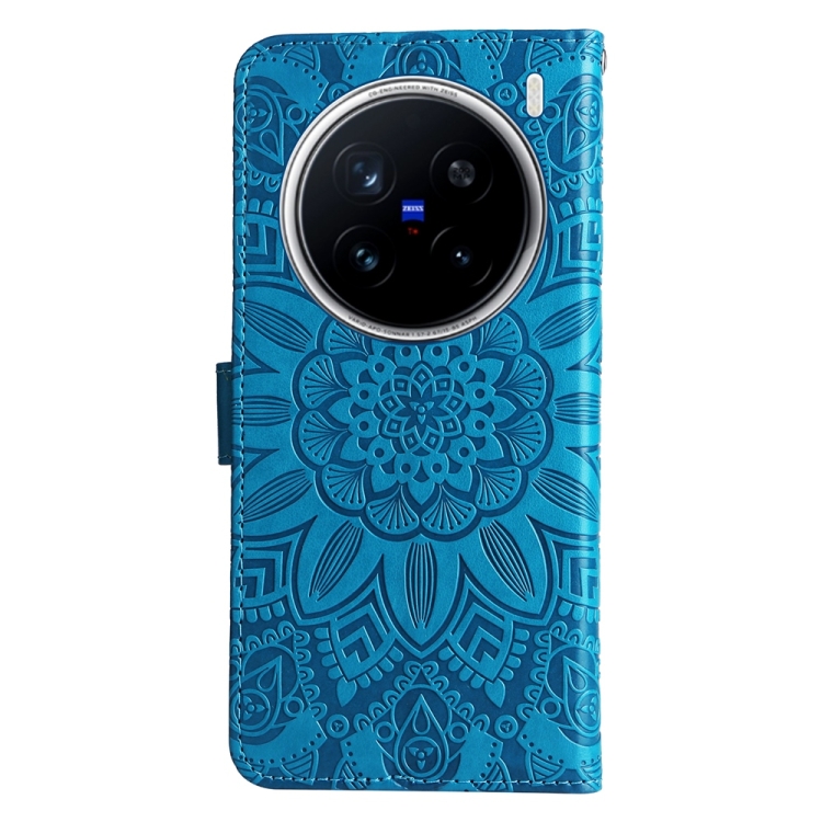 Peněženkové pouzdro Embossing Pattern Slunečnice modré – Vivo X200 Pro | Levné Kryty | Levné Kryty | Levné Kryty