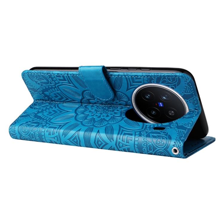 Peněženkové pouzdro Embossing Pattern Slunečnice modré – Vivo X200 Pro | Levné Kryty | Levné Kryty | Levné Kryty