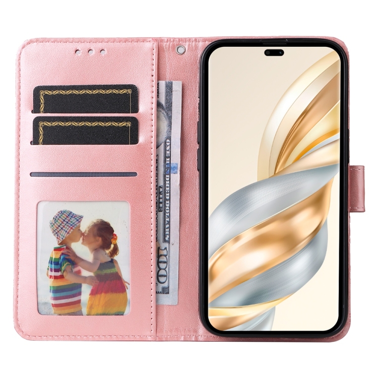 Peněženkové pouzdro Embossing Pattern Slunečnice růžové – Honor Magic 7 Lite | Levné Kryty | Levné Kryty | Levné Kryty