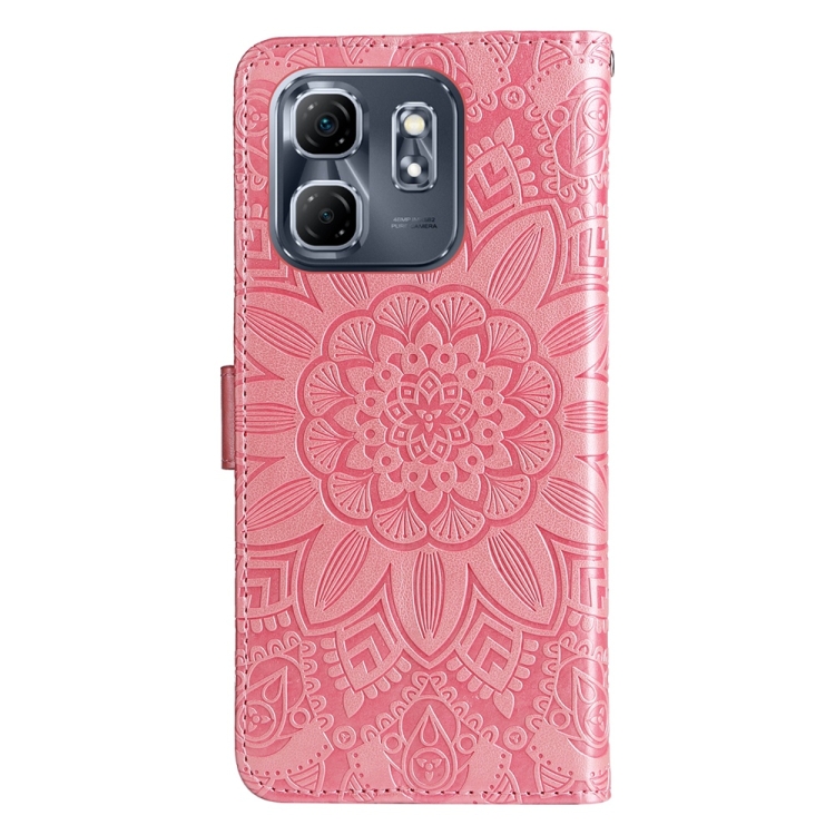 Peněženkové pouzdro Embossing Pattern Slunečnice růžové – Infinix Hot 50i / Smart 9 / Smart 9 HD | Levné Kryty | Levné Kryty | Levné Kryty