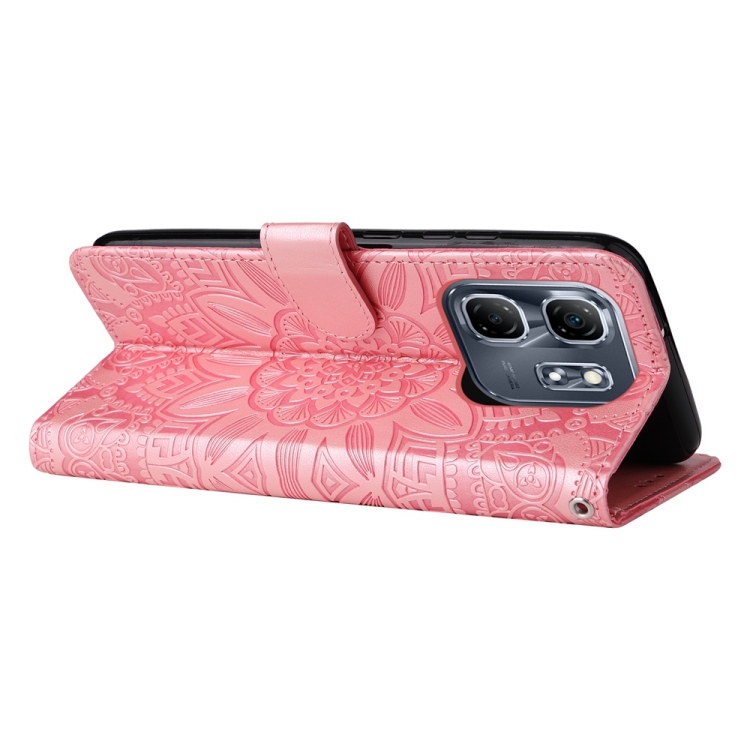 Peněženkové pouzdro Embossing Pattern Slunečnice růžové – Infinix Hot 50i / Smart 9 / Smart 9 HD | Levné Kryty | Levné Kryty | Levné Kryty