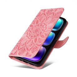 Peněženkové pouzdro Embossing Pattern Slunečnice růžové – Infinix Hot 50i / Smart 9 / Smart 9 HD | Levné Kryty | Levné Kryty | Levné Kryty