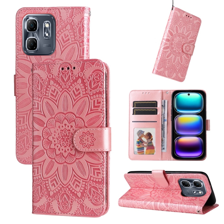 Peněženkové pouzdro Embossing Pattern Slunečnice růžové – Infinix Hot 50i / Smart 9 / Smart 9 HD | Levné Kryty | Levné Kryty | Levné Kryty