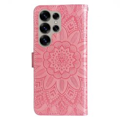 Peněženkové pouzdro Embossing Pattern Slunečnice růžové – Samsung Galaxy S25 Ultra | Levné Kryty | Levné Kryty | Levné Kryty