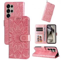 Peněženkové pouzdro Embossing Pattern Slunečnice růžové – Samsung Galaxy S25 Ultra | Levné Kryty | Levné Kryty | Levné Kryty