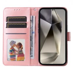 Peněženkové pouzdro Embossing Pattern Slunečnice růžové – Samsung Galaxy S25 Ultra | Levné Kryty | Levné Kryty | Levné Kryty
