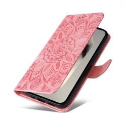 Peněženkové pouzdro Embossing Pattern Slunečnice růžové – Samsung Galaxy S25 Ultra | Levné Kryty | Levné Kryty | Levné Kryty