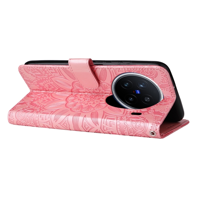 Peněženkové pouzdro Embossing Pattern Slunečnice růžové – Vivo X200 Pro | Levné Kryty | Levné Kryty | Levné Kryty