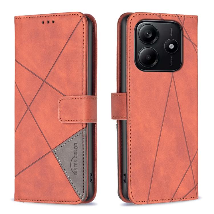 Knížkové pouzdro Rhombus hnědé – Xiaomi Redmi Note 14 (4G) | Levné Kryty | Levné Kryty | Levné Kryty