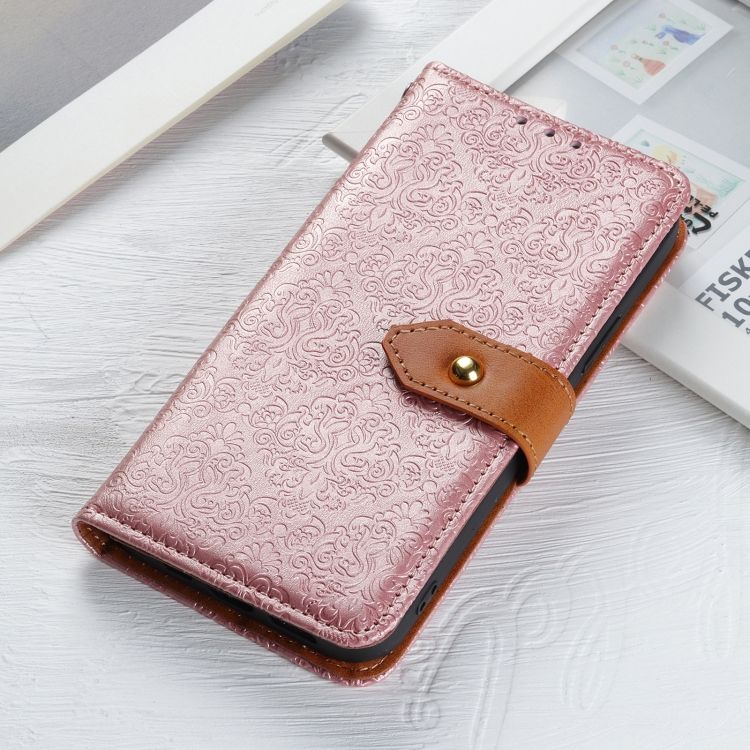 Peněženkové pouzdro Embossing Pattern Květy růžové – Xiaomi Redmi Note 14 Pro (4G) | Levné Kryty | Levné Kryty | Levné Kryty