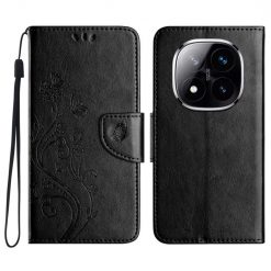Peněženkové pouzdro Embossing Pattern Motýl a květ černé – Xiaomi Redmi Note 14 Pro+ 5G | Levné Kryty | Levné Kryty | Levné Kryty