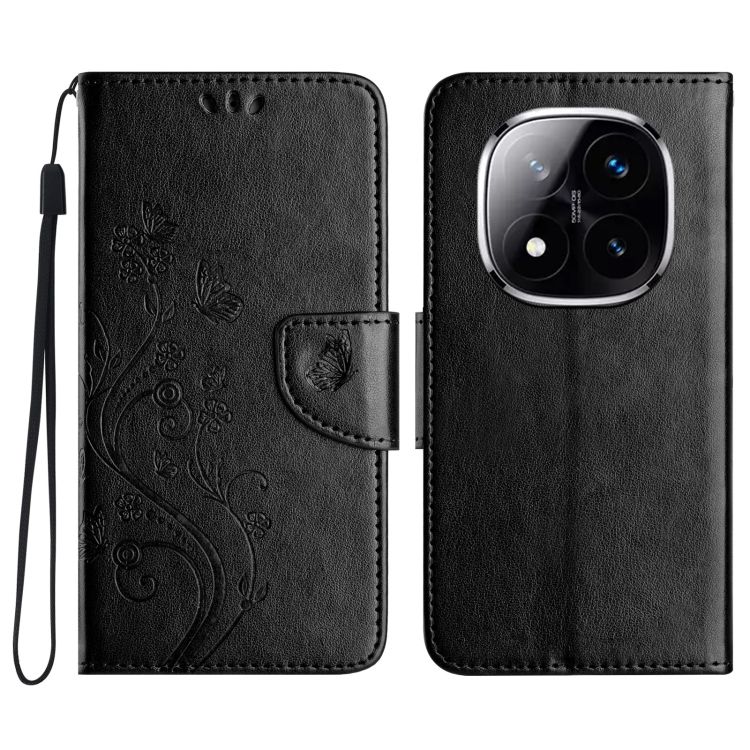 Peněženkové pouzdro Embossing Pattern Motýl a květ černé – Xiaomi Redmi Note 14 Pro+ 5G | Levné Kryty | Levné Kryty | Levné Kryty